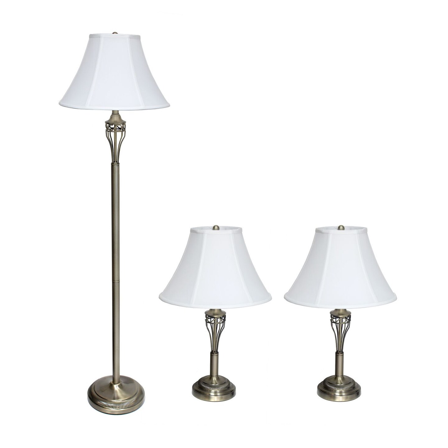 Mod Lighting and Decor Lamp Set with Empire Shades - 60" - Antique Brass Finish and White - Set of 3