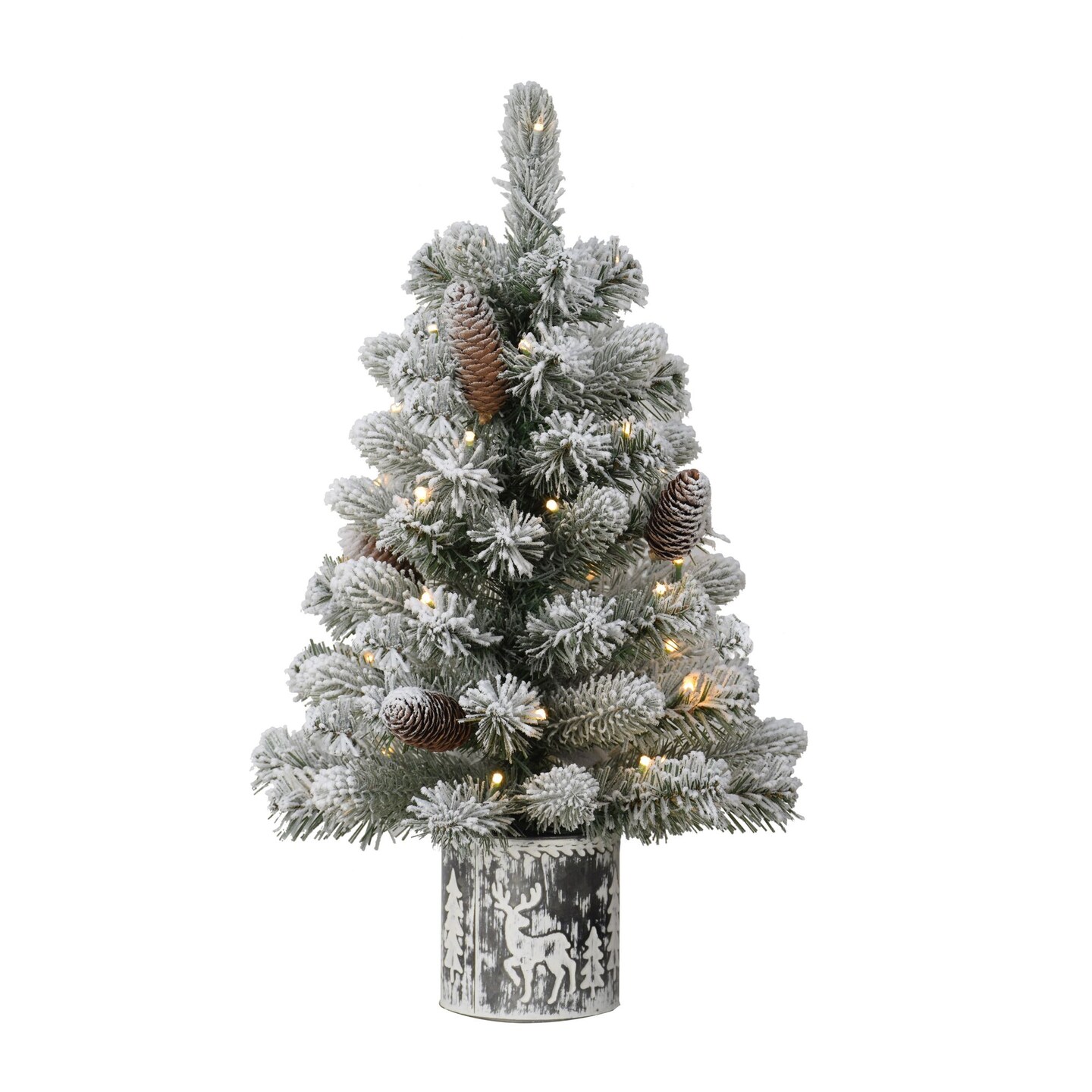 CC Christmas Decor Pre-lit Potted Artificial Flocked Christmas Tree - 2&#x2019; - Warm White LED Lights