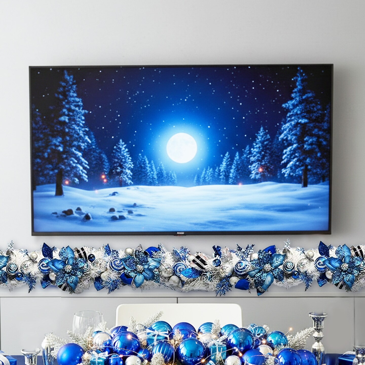 Lux Blue Silver Garland, Blue poinsettia Garland