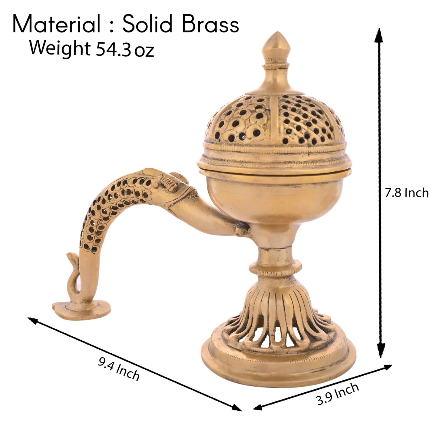 Brass Incense Dhoop Burner Aroma for Prayer Puja Meditation Spiritual Events Dhoopam for Havan Rituals - Diwali Decoration Loban Dhoop Dani for Temple Home Prayer Room (7.8x3.9 Inches)