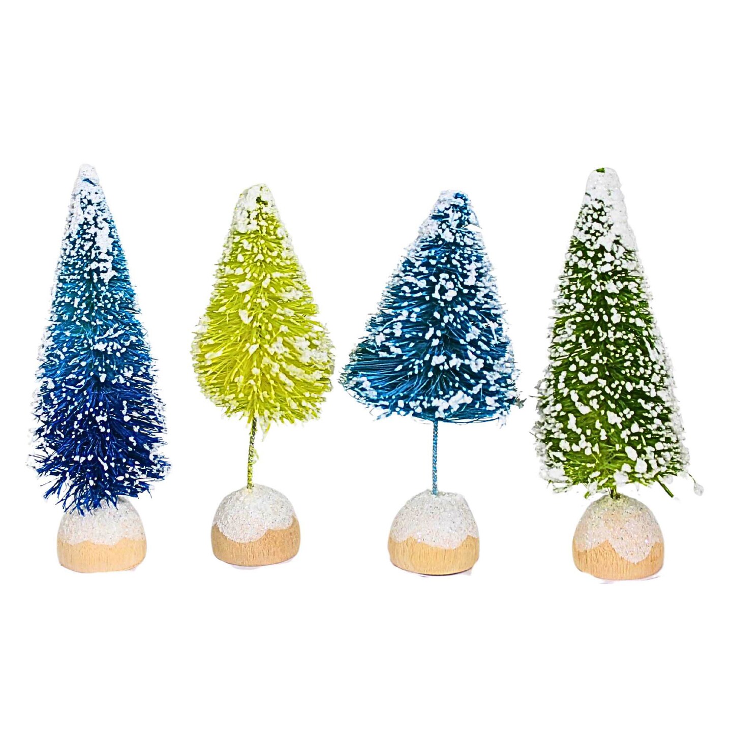 Craftoutlet.Com 4.0 Inch Mini Flocked Sisal Trees Christmas Decorative Tree Set , Bottle Brush Trees