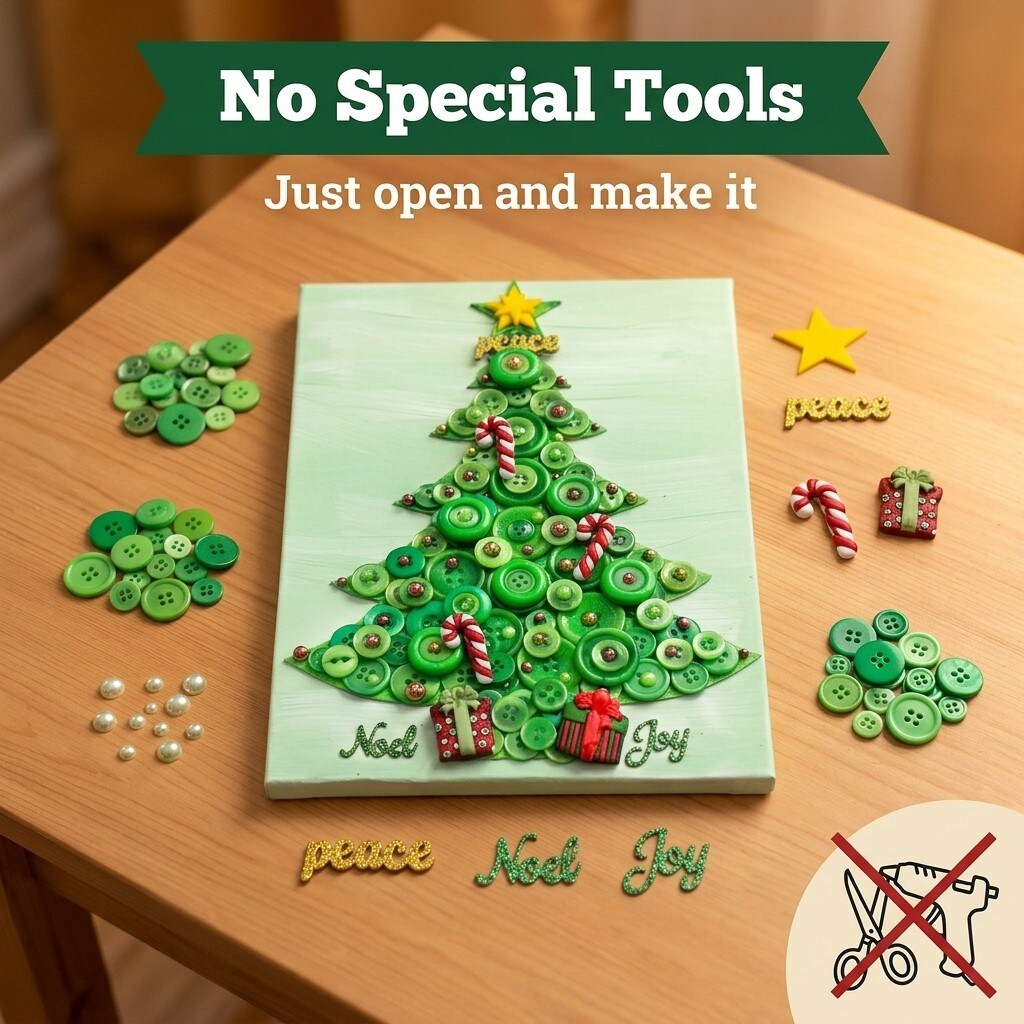 DIY Christmas Tree Button Art Canvas Kit – 8x10 Handmade Holiday Wall Art