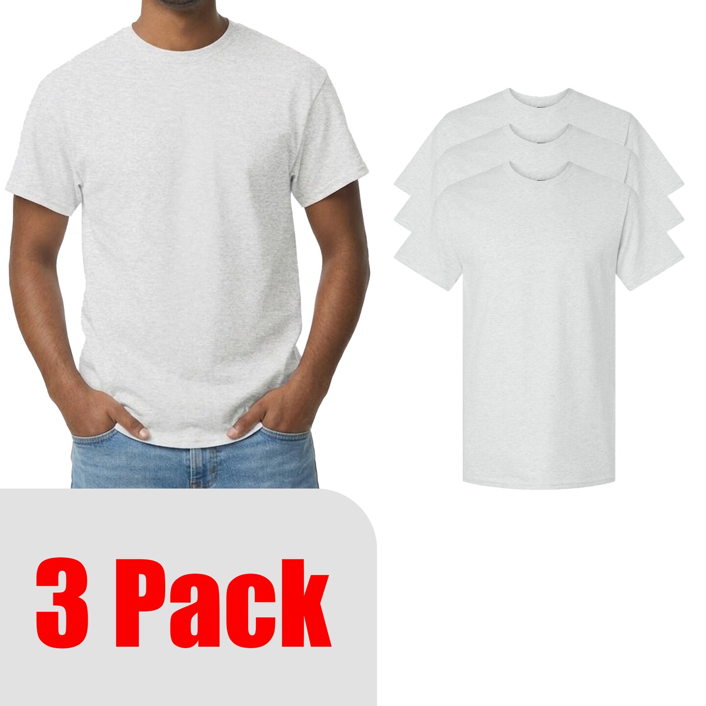 Gildan Unisex Ultra Cotton Short Sleeve T-Shirt, Craft Bundle for DIY Printing, Ash S-5XL, 3-15 Pack
