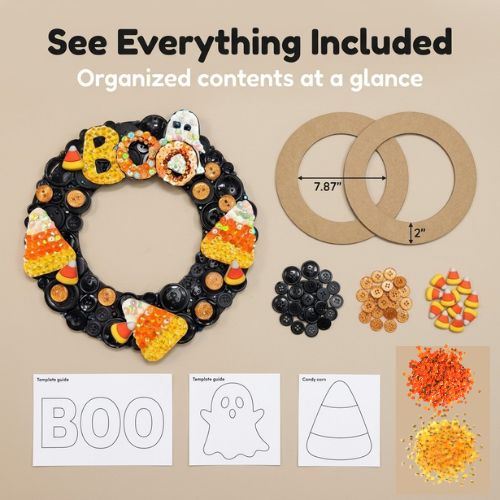 DIY Halloween Button Wreath Craft Kit with Buttons & Embellishments