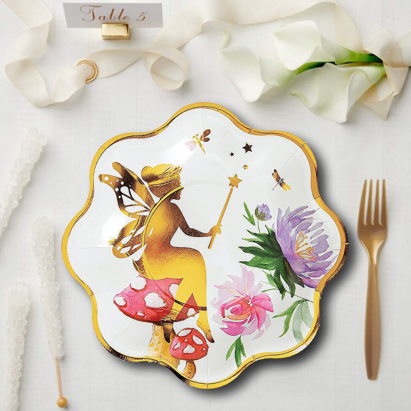 8 Count Iridescent Fairy Scalloped Dessert Plates 7" Paper Plates for Fairy Parties