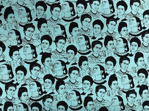 1 Yard Frida Kahlo Faces Blue Cotton Fabric 44&#x2013;45&#x2033; Wide Quilter&#x2019;s Cotton
