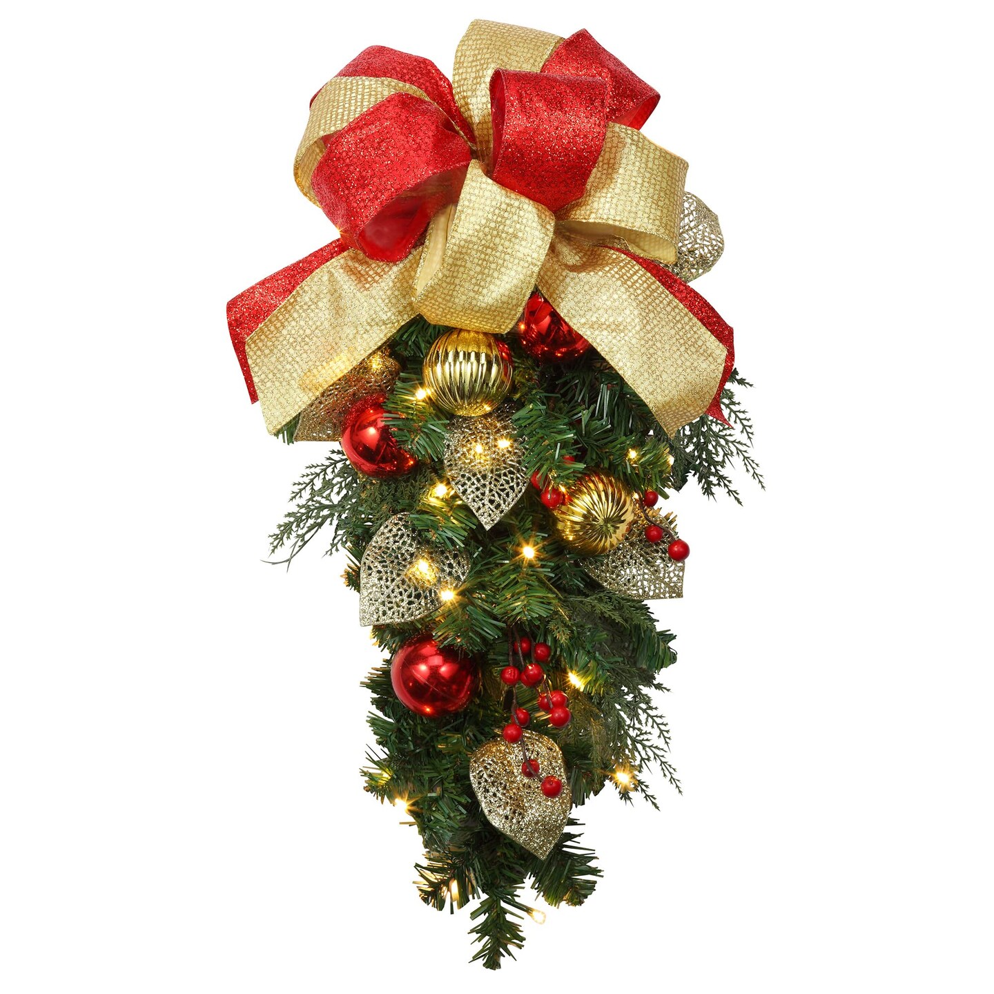 Haute Decor Madison Christmas Collection 20 Inch Long Pre-lit Holiday Chair Back Swag with Soft White LED Lights and Automatic Timer