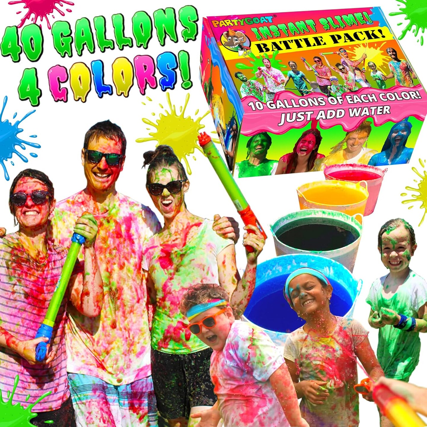 Bulk Instant Slime Powder Kit (Green, Blue, Pink &#x26; Yellow)