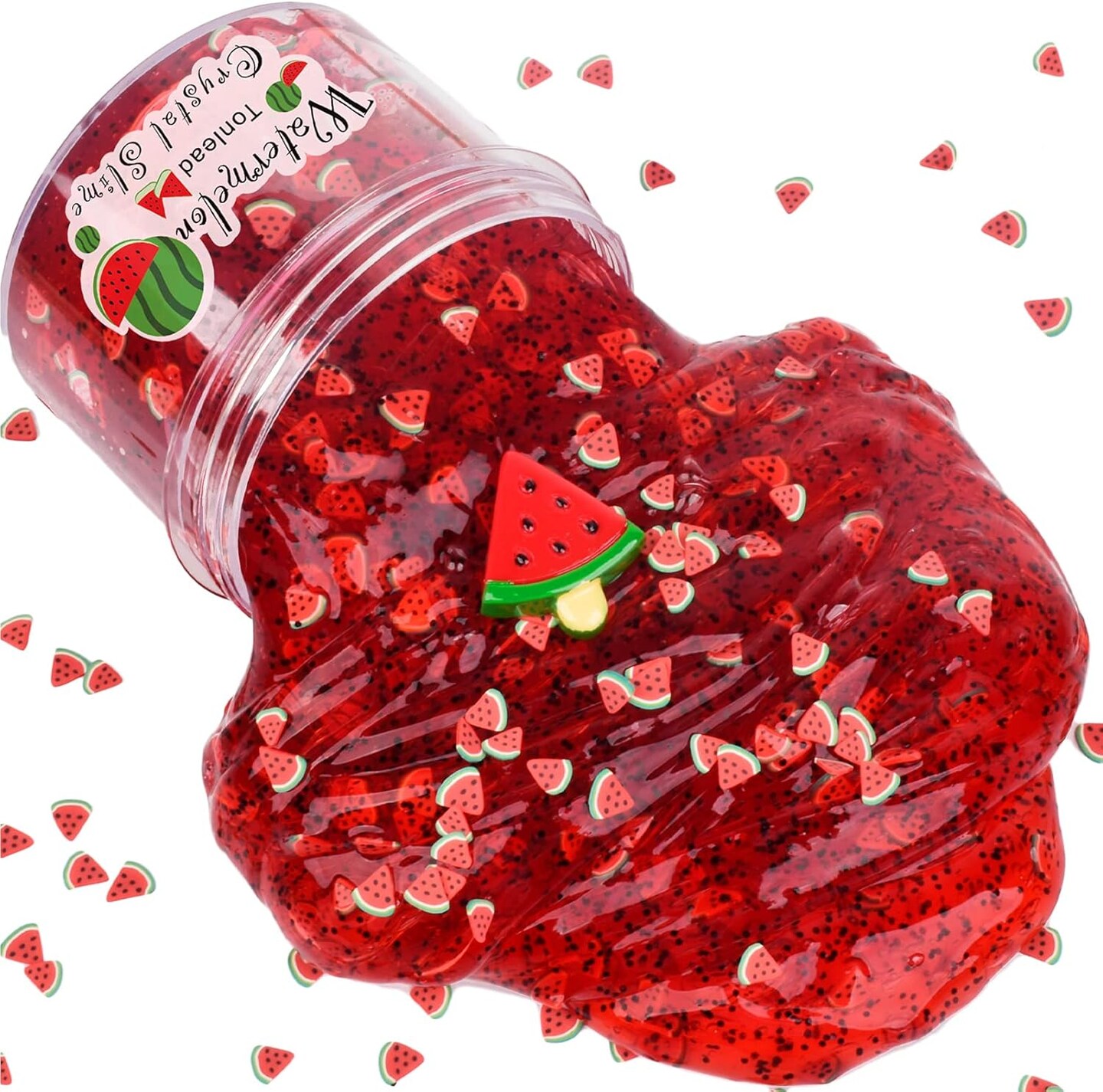 Watermelon Crystal Clear Slime with Glitters Premade(Red)