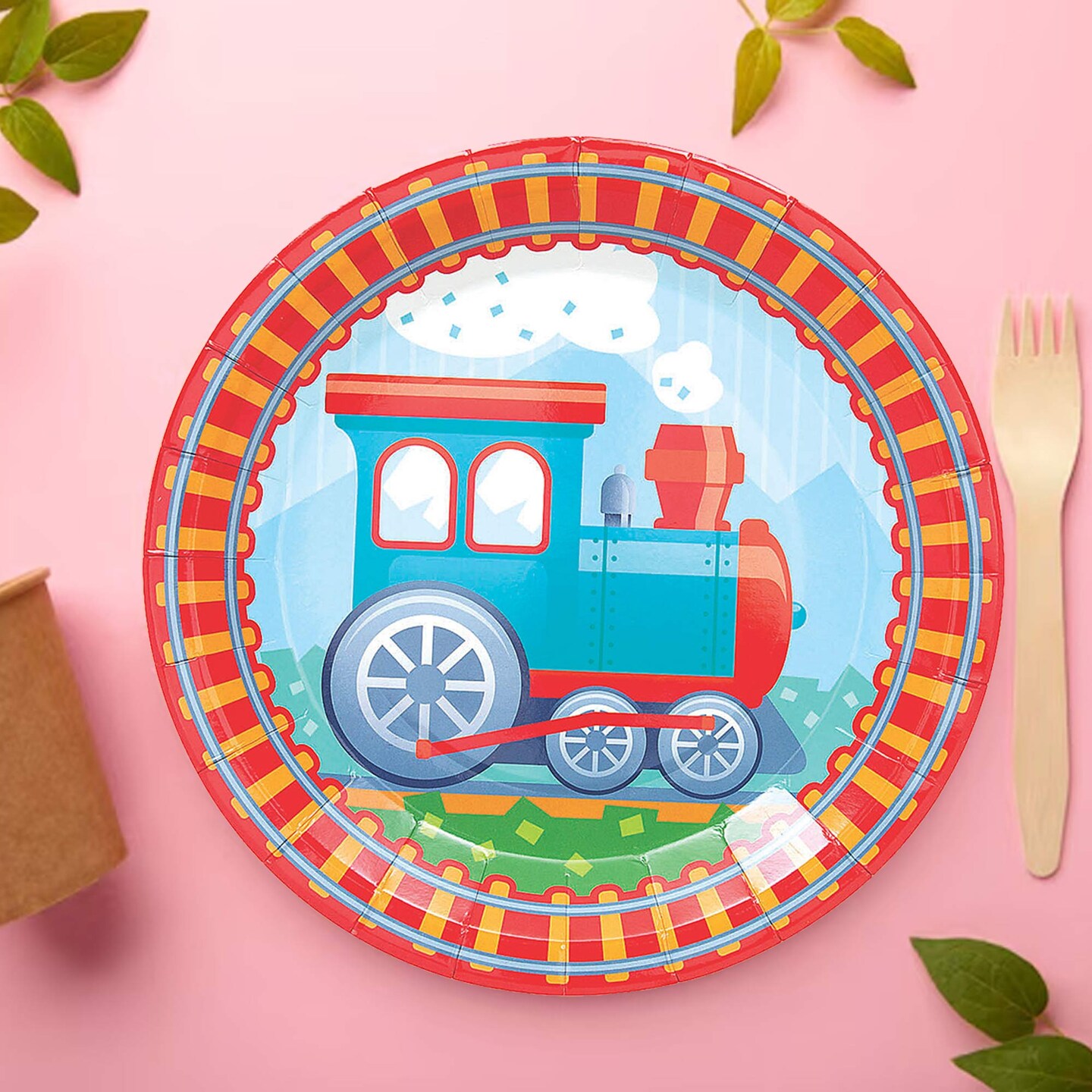8 Count Train Party Paper Dinner Plates for Kids Birthday Celebration and Themed Events 9"