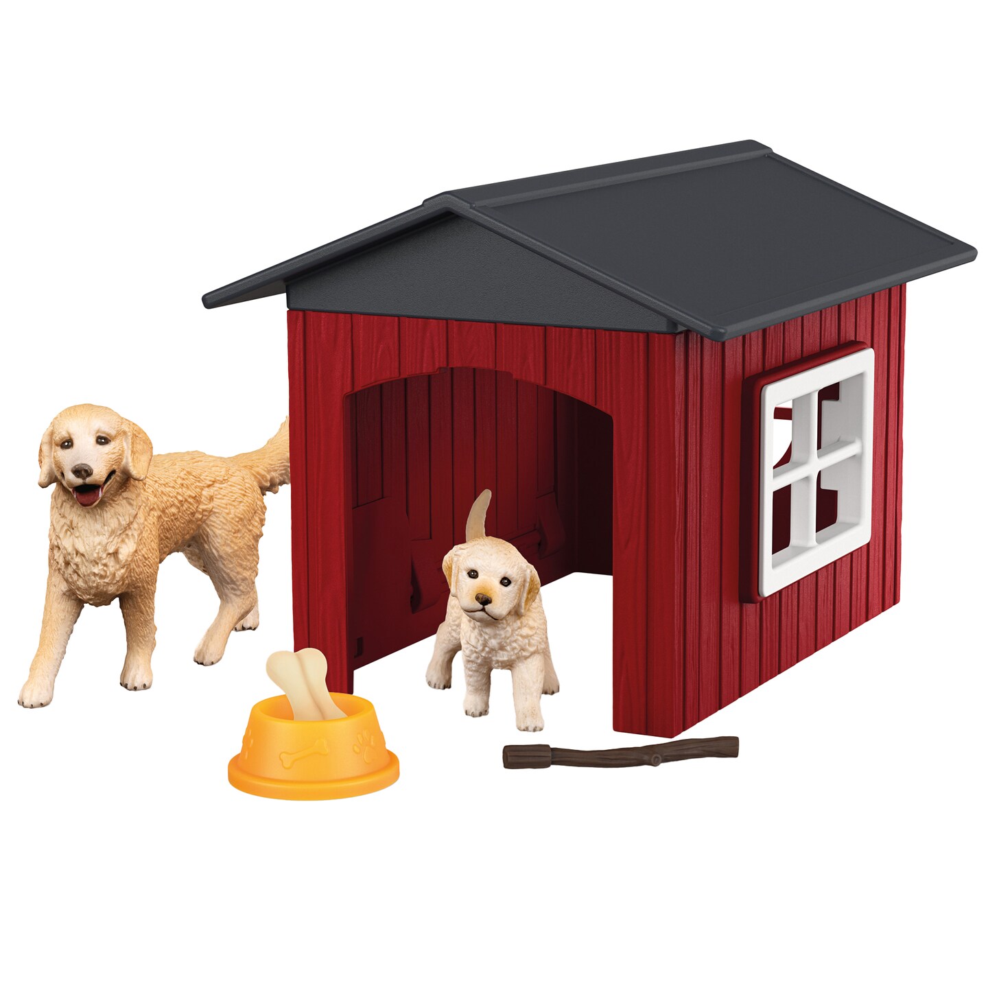 Schleich Farm World: Dog Kennel - 6pc Playset, Golden Retriever & Puppy Figurines, Gray & Red Dog House, Accessories, Animal Pretend Play Toy, Kids 3+
