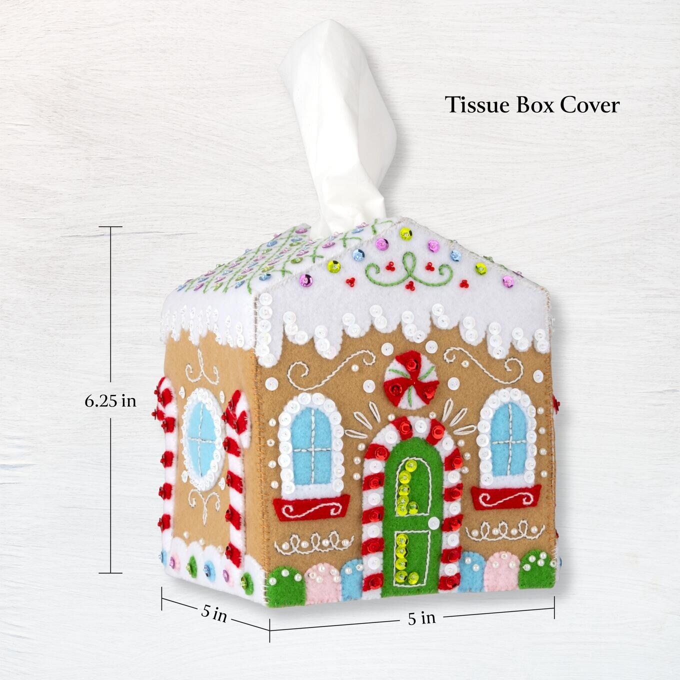 Bucilla Tissue Box Cover Felt Applique Kit 5"X5"X6.25"-Gingerbread Cottage
