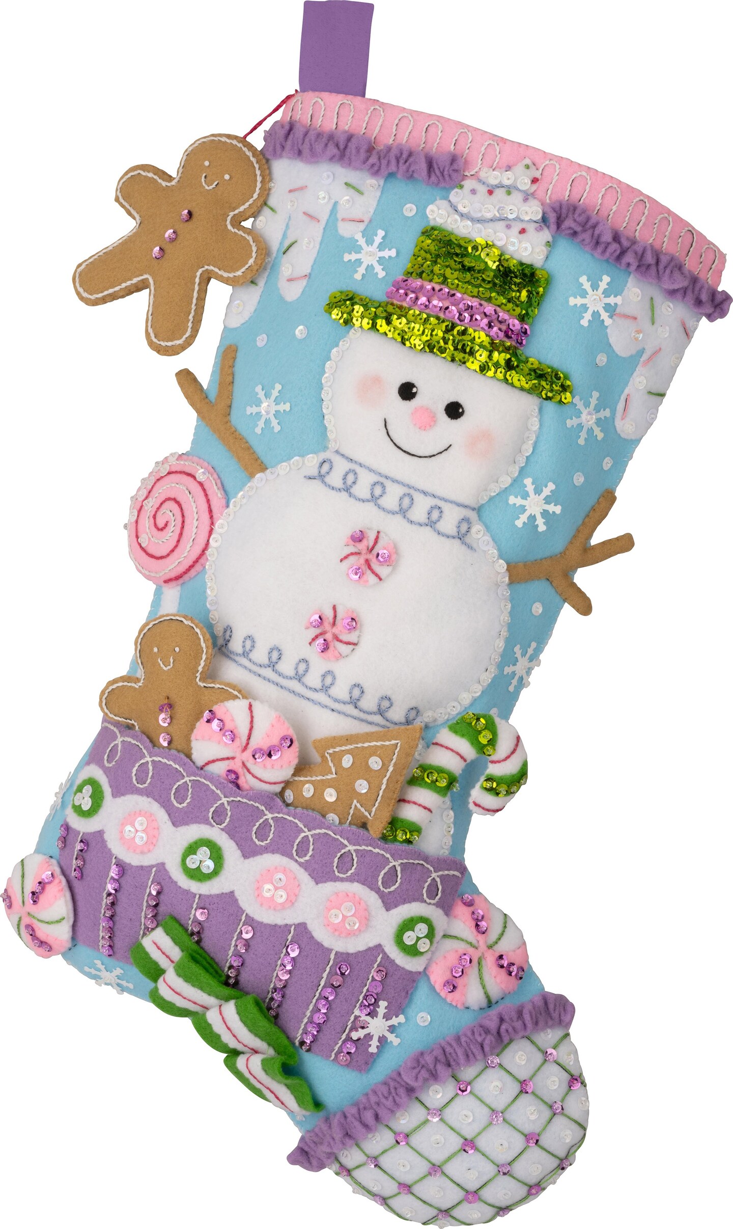 Bucilla Felt Stocking Applique Kit 18&#x22; Long-Snowman&#x27;s Candy Confections