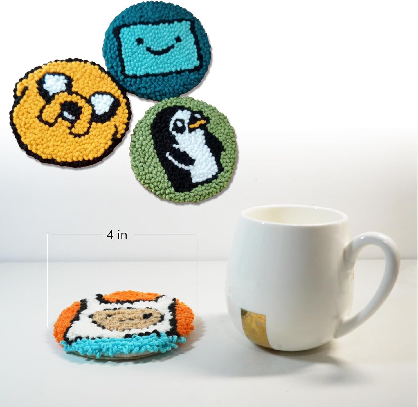 Adventure Time Punch Needle Kit – 4-Character Set (Finn, Jake, BMO, Gunter) with Hoop, Yarn & Instructions – Beginner-Friendly DIY Craft Gift