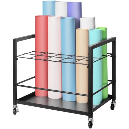 Black Metal Mobile Blueprint Storage Rack with Slots & Casters