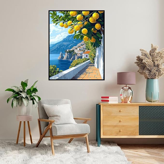 Paint by Numbers Kit for Adults Beginner-Amalfi Coast Adult Paint by Number Kits on Canvas, Easy Adults' Paint-by-Number Kits Oil Painting for Gift Home Wall Decor 16x20in