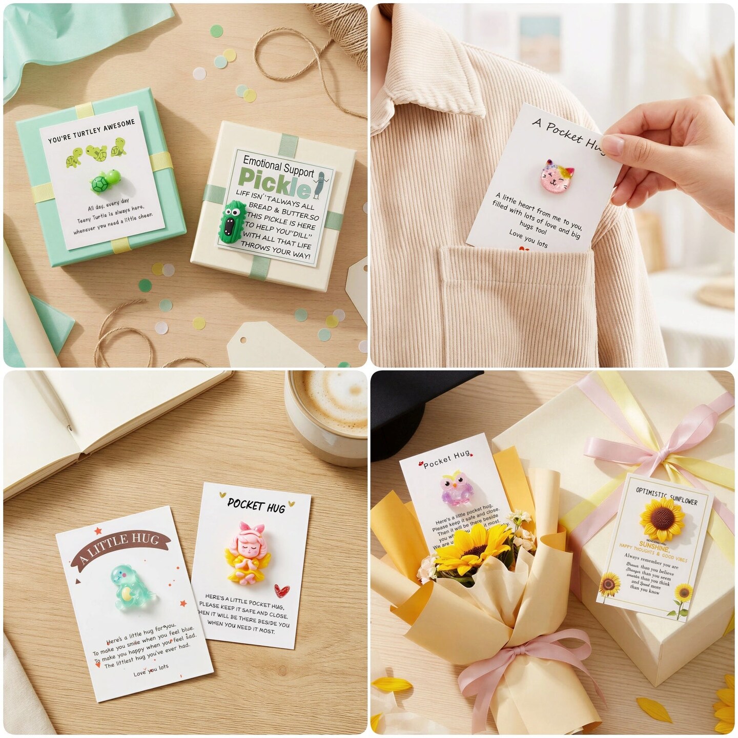 Wrapables Pocket Hug Tokens, Emotional Support and Inspirational Gift with Positive Words Card (Set of 8)