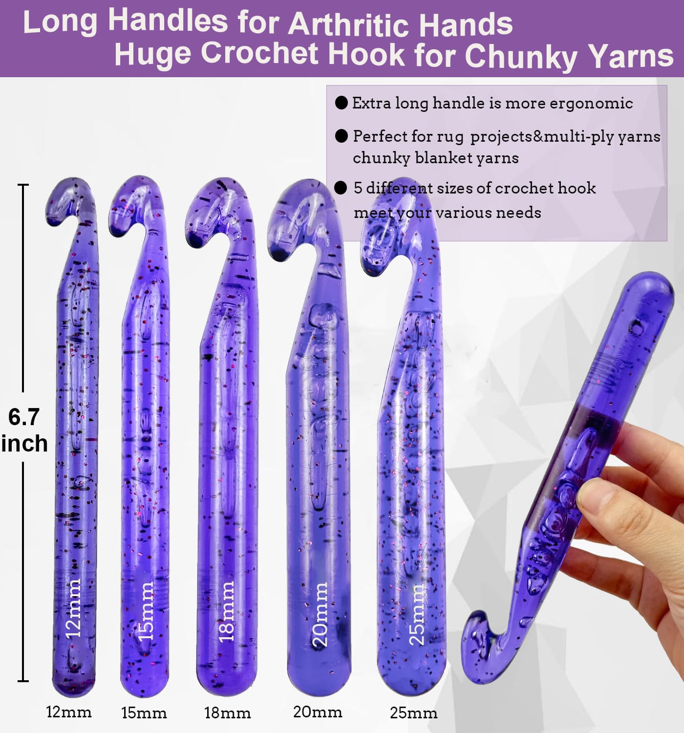15mm Large Crochet Hook,Huge Crochet Hooks for Chunky Yarn,Ergonomic Knitting Giant Crochet Hooks,Big Crochet Needles for Knitting Yarn Carpet Scarf Wool Roving