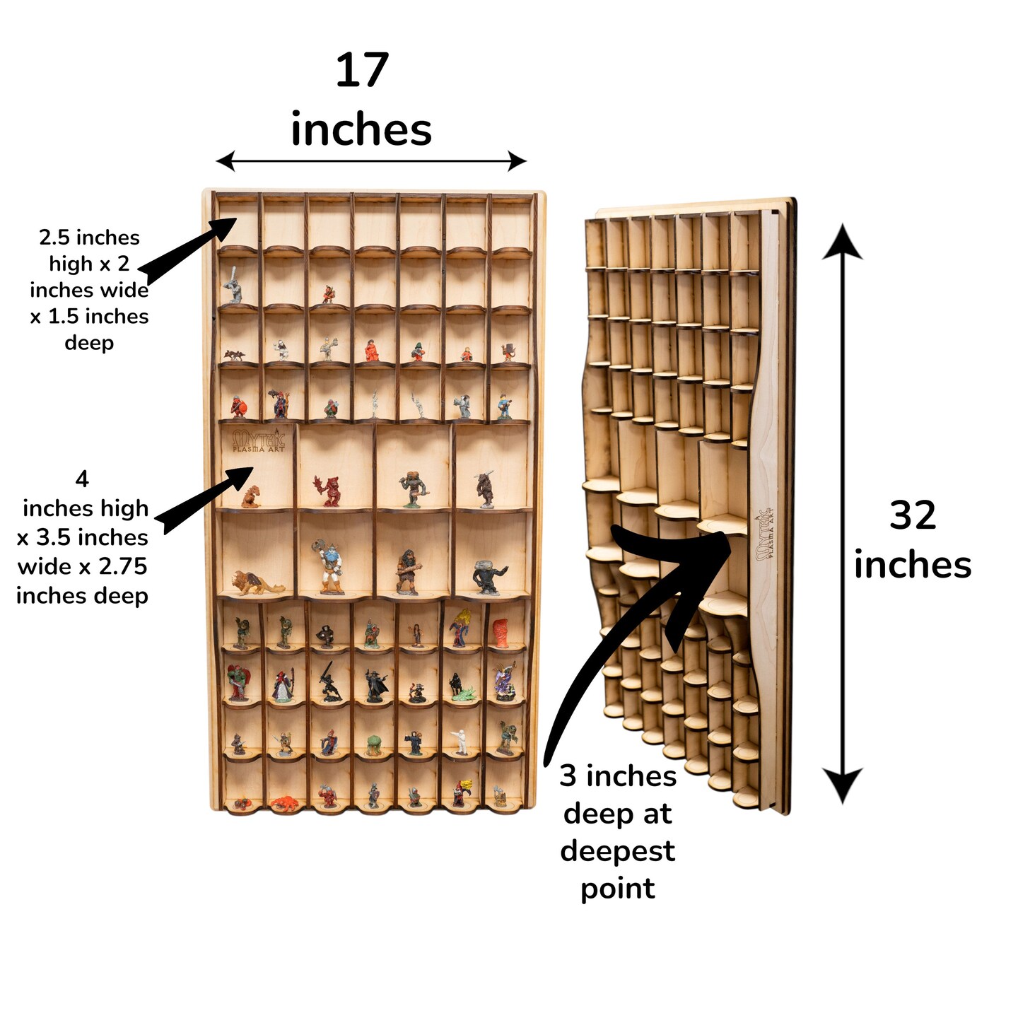 62 Slot Miniature Display Kit for Collectibles (Assembly Required) - 32x17 Raw wood