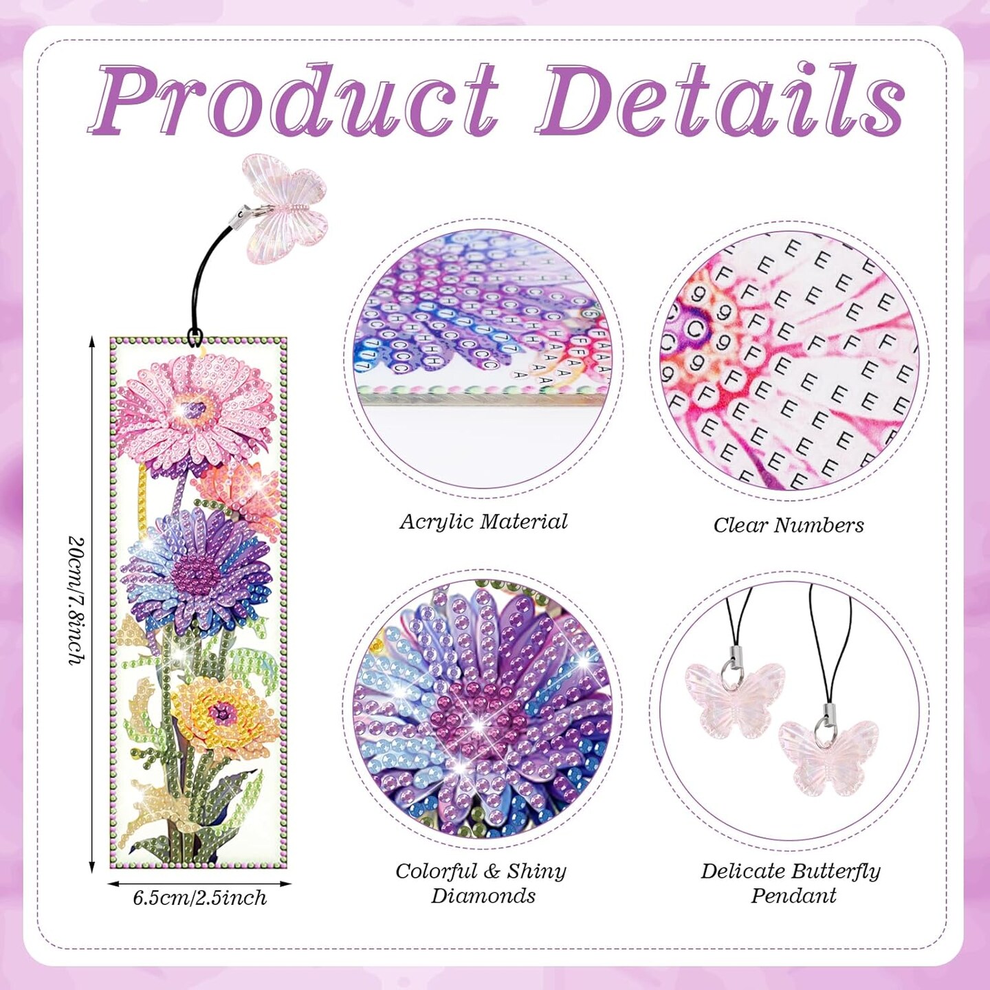 4PCS DIY Flower Diamond Art Bookmarks Kit – 5D Floral Diamond Painting for Adults, Spring Reading & Book Lovers, Gem Craft Supplies Gift