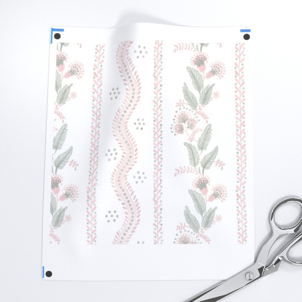 Floral Botanical Retro Vintage Directional Pink Wildflower Stripes Green Granny Chic Custom Printed Fabric by Spoonflower Various Fabrics by the Yard or Fat Quarter