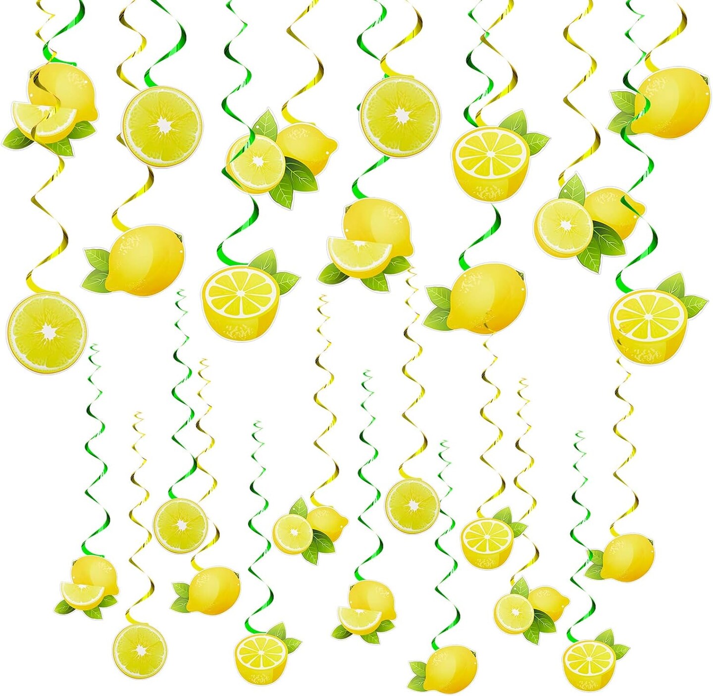 40-Piece Lemon Hanging Swirl Decorations | Citrus Lemonade Foil Ceiling Danglers for Summer Fruit Theme Birthday, Baby Shower & Kids Party Supplies
