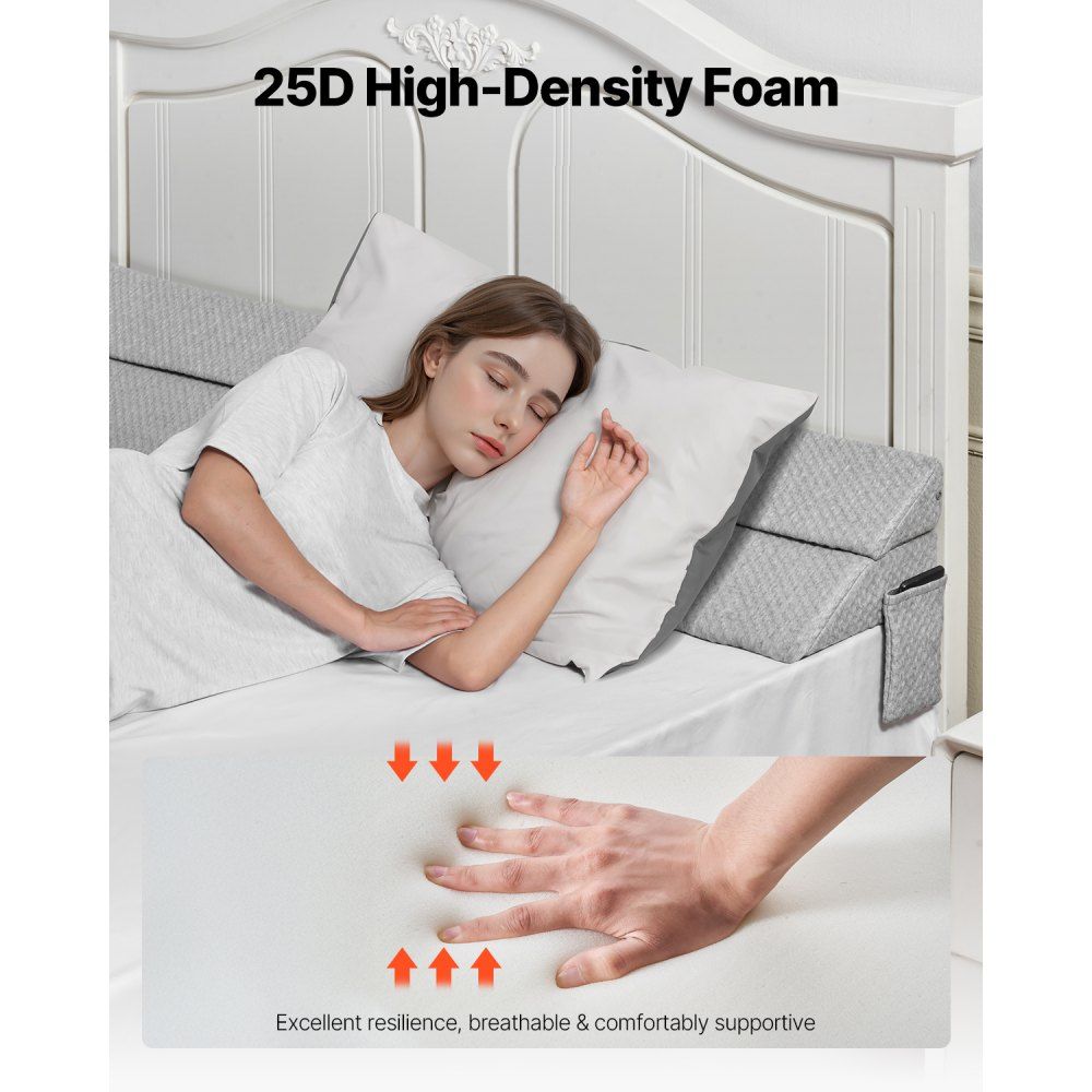 Bed Wedge Pillow Gap Filler for Headboard 60in Foam Cushion with Storage Pocket
