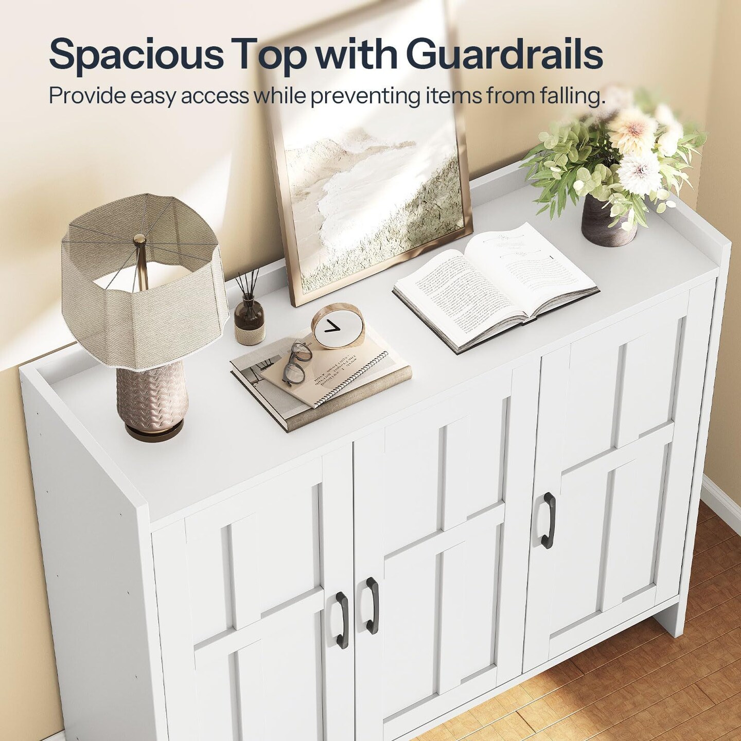 White Wooden Shoe Organizer Cabinet with Vertical Design, 3 Doors