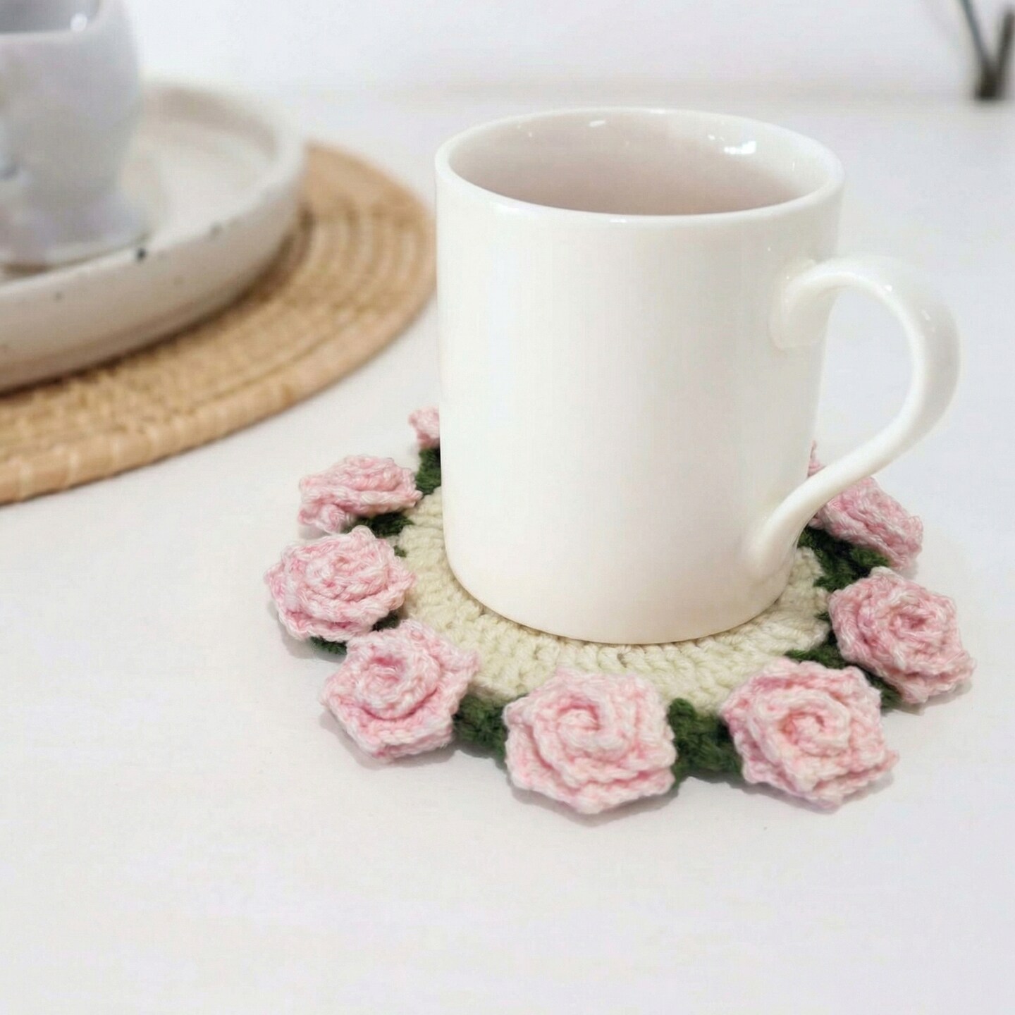 Crochet Flower Coaster Set with 3D Print Vase | Foldable Floral