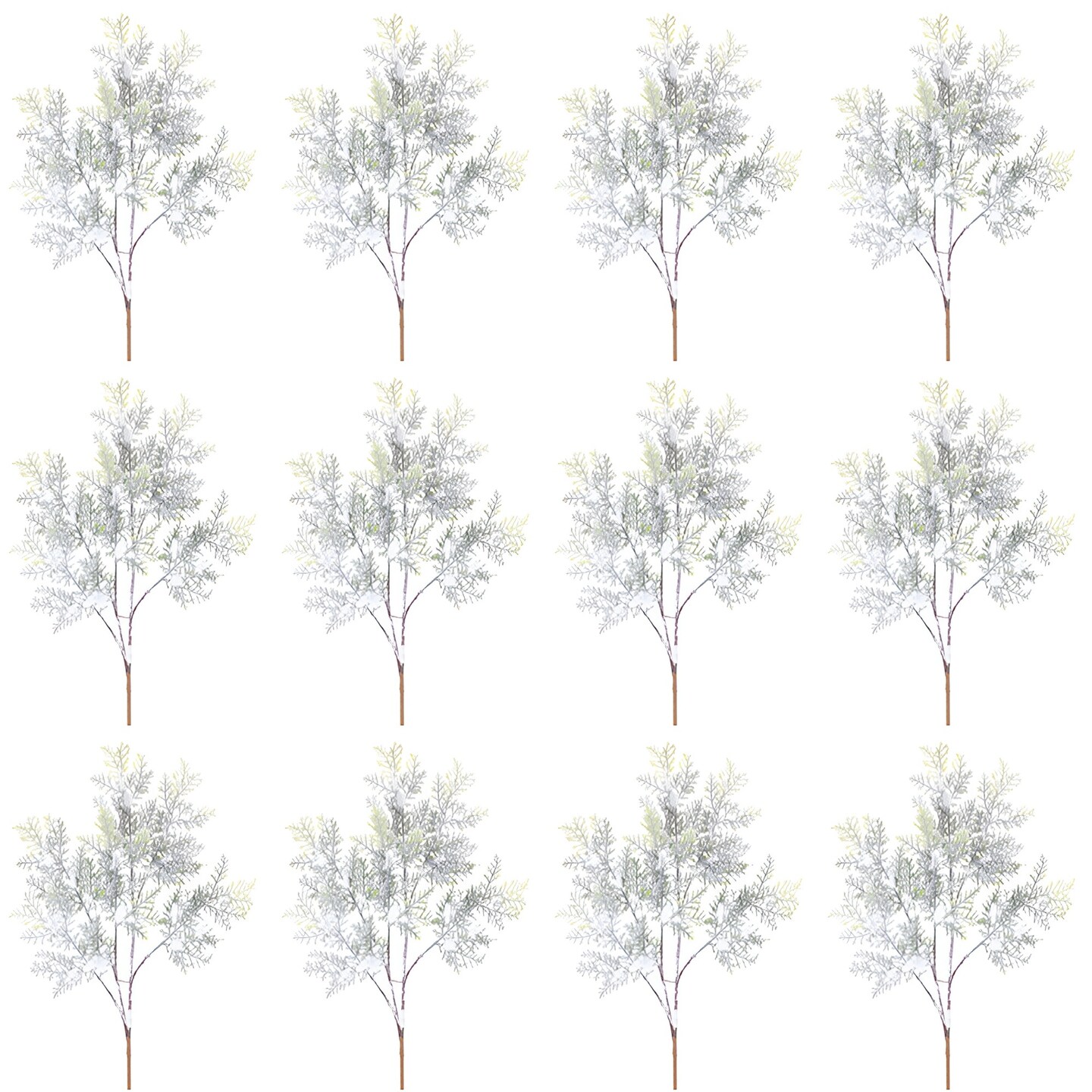 Snowy Flocked Cedar Branch Set of 12 21in Holiday Vase Filler Green White