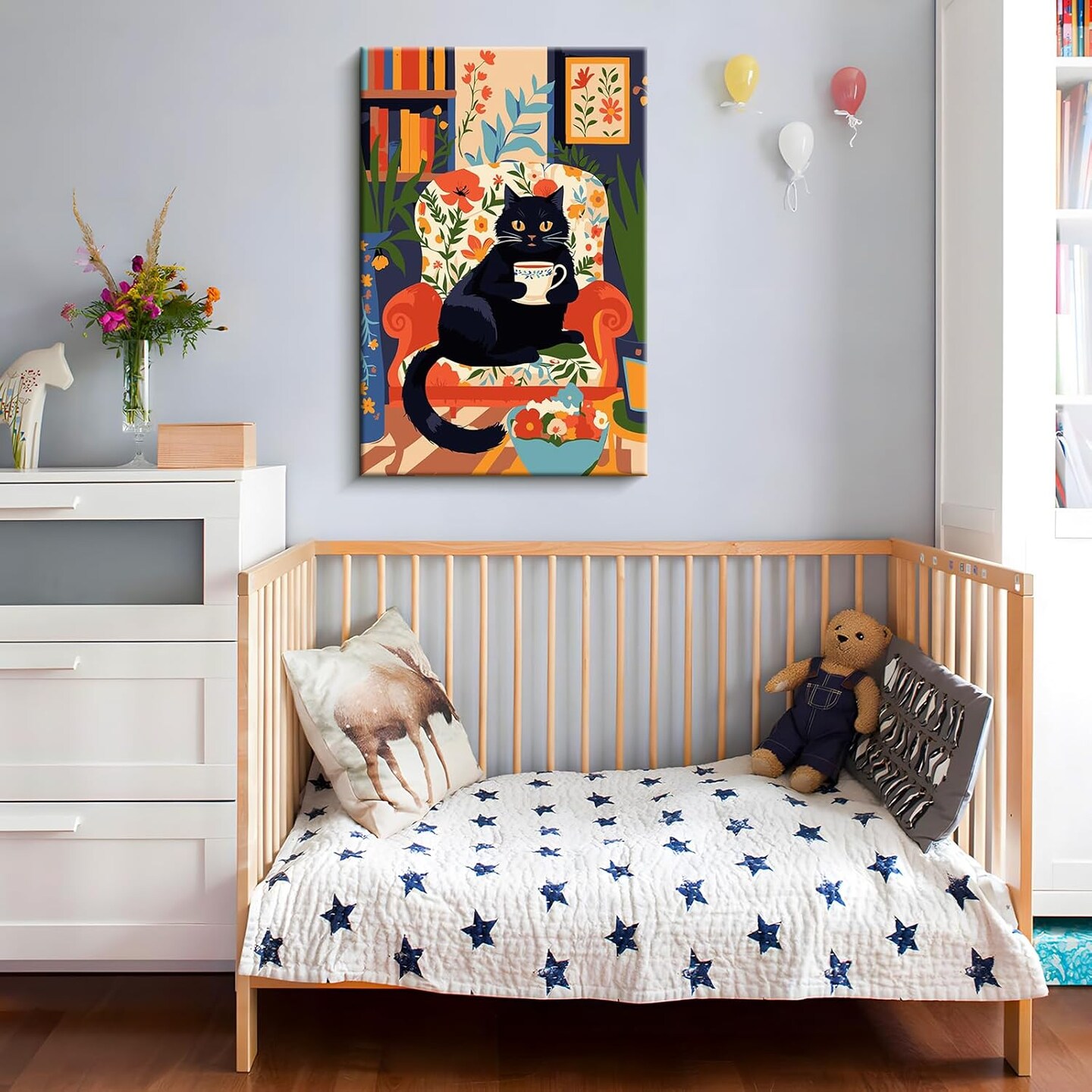 Paint By Number Framed Black Cat Kit for Adults – Small DIY Acrylic Painting Canvas Set, Coffee Kitty Wall Art Decor, 8x12 Inch