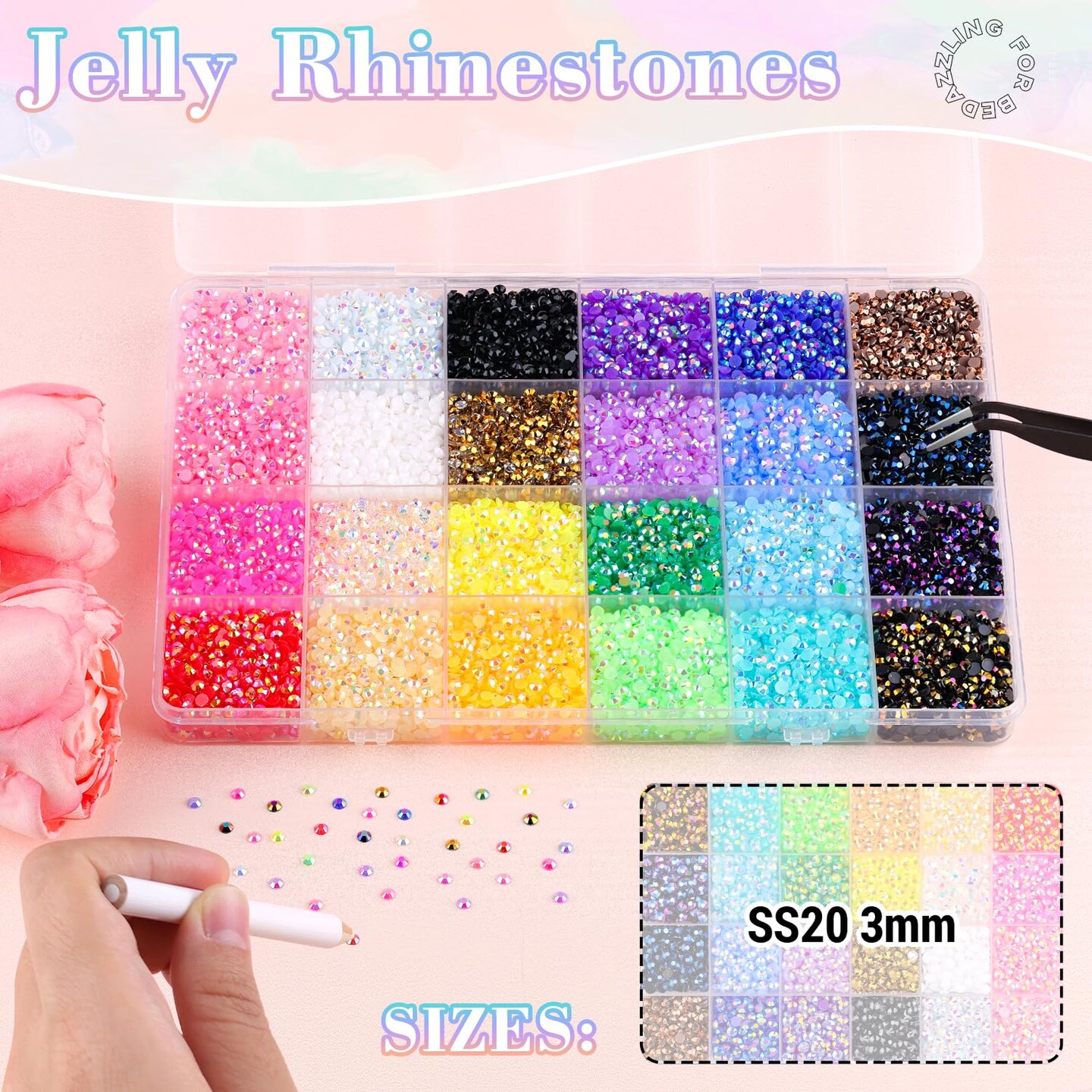 32,000pcs Multicolor 3mm Resin Rhinestones with B7000 Jewelry Glue – Non-Hotfix Flatback Gems for DIY Crafts, Bedazzling Clothing, Tumblers, Mugs, Shoes, Fabric, and Nail Art