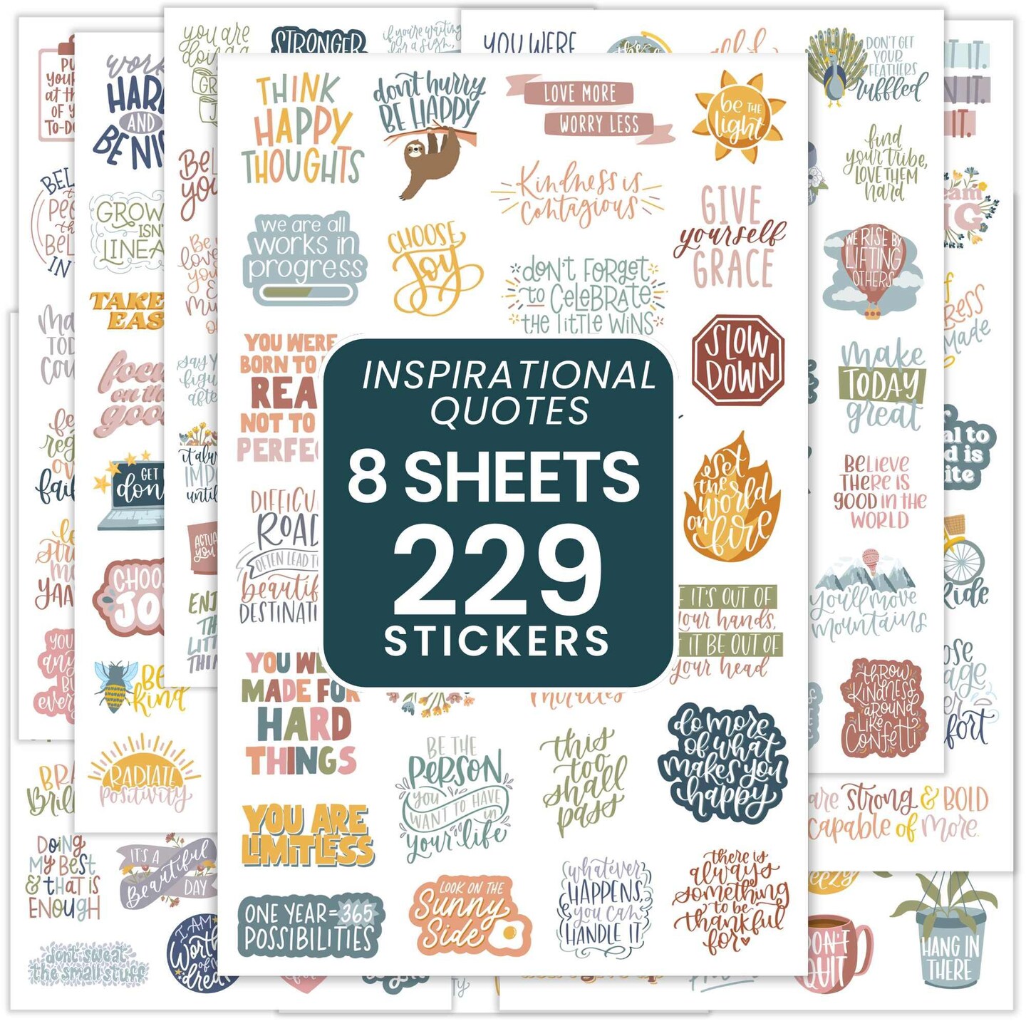 bloom daily planners Inspirational Quote Planner Stickers, 8 Sheets (200+ Stickers) | Cool Tones