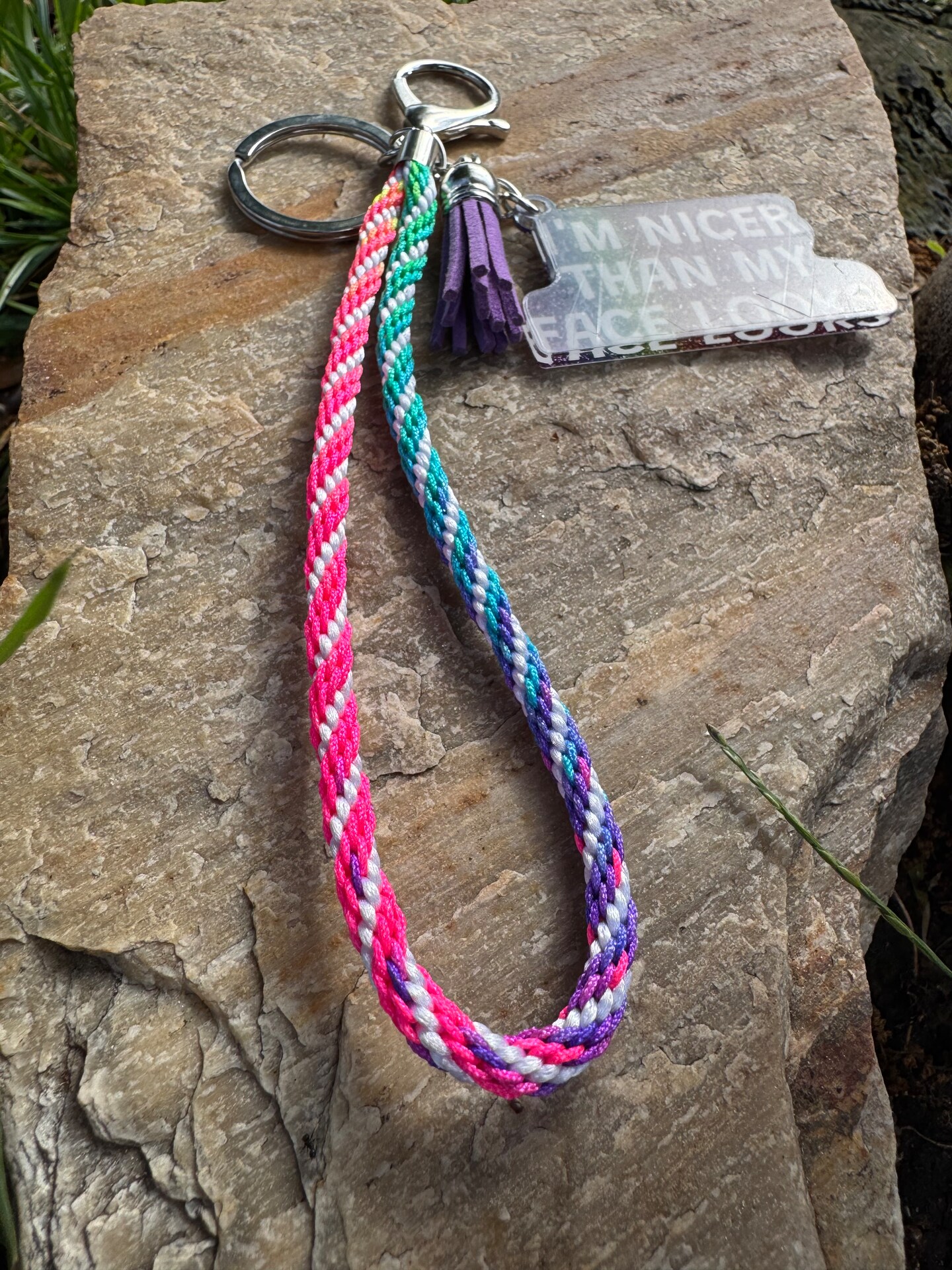 Rainbow Resting B Face Keychain - Funny Best Friend Gift, Colorful