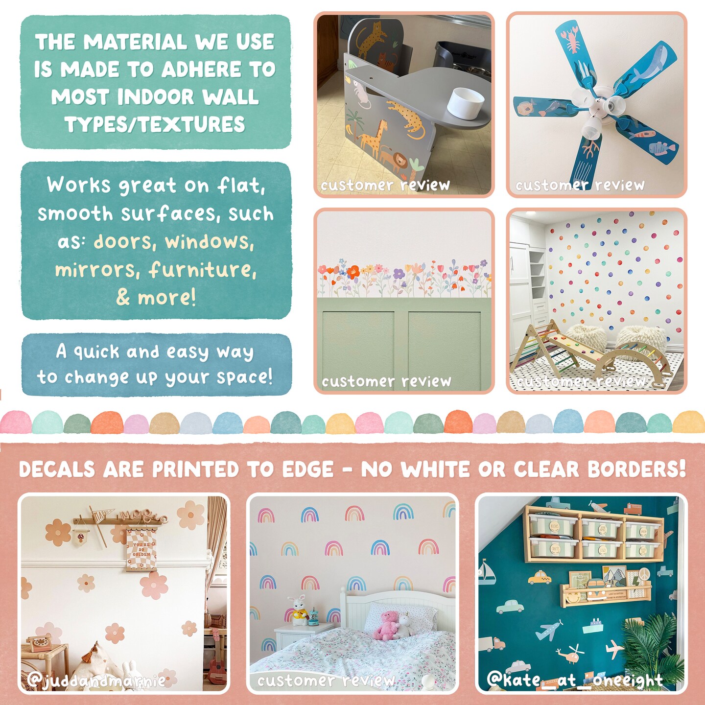 Floral Wall Decals - Removable & Reusable Flower Wall Stickers, Boho Nursery Decor, Girl's Room Wall Art