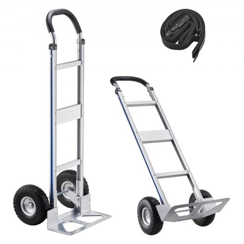 Aluminum Hand Truck Dolly 500lb Capacity 10in Wheels Heavy Duty Silver