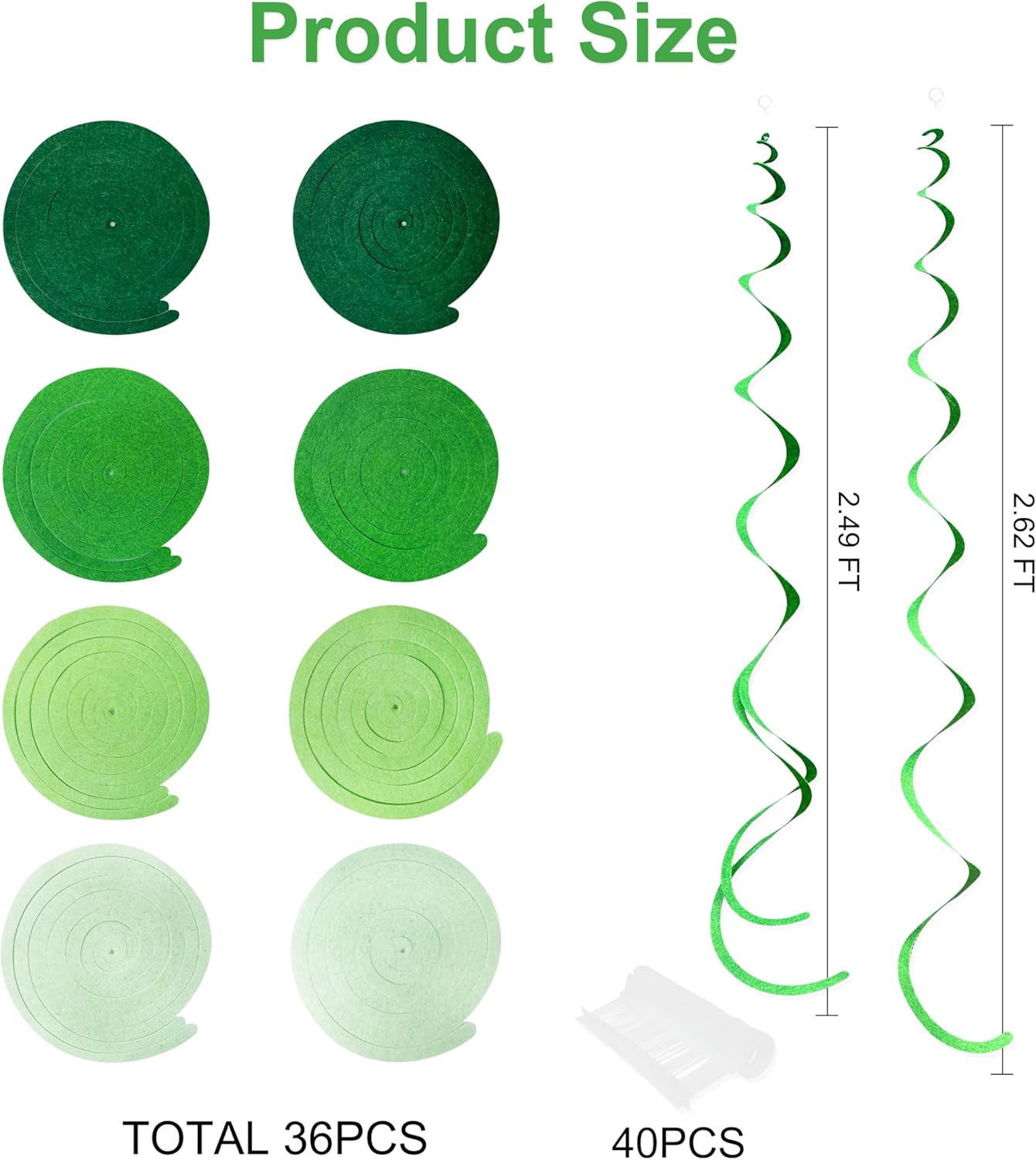 36-Piece Ombre Green Hanging Swirl Decorations – Felt Spiral Ceiling Streamers & Garland for Spring/Summer Parties, Birthdays, Weddings, Baby Showers, Graduations, Christmas & St. Patrick’s Day Decor