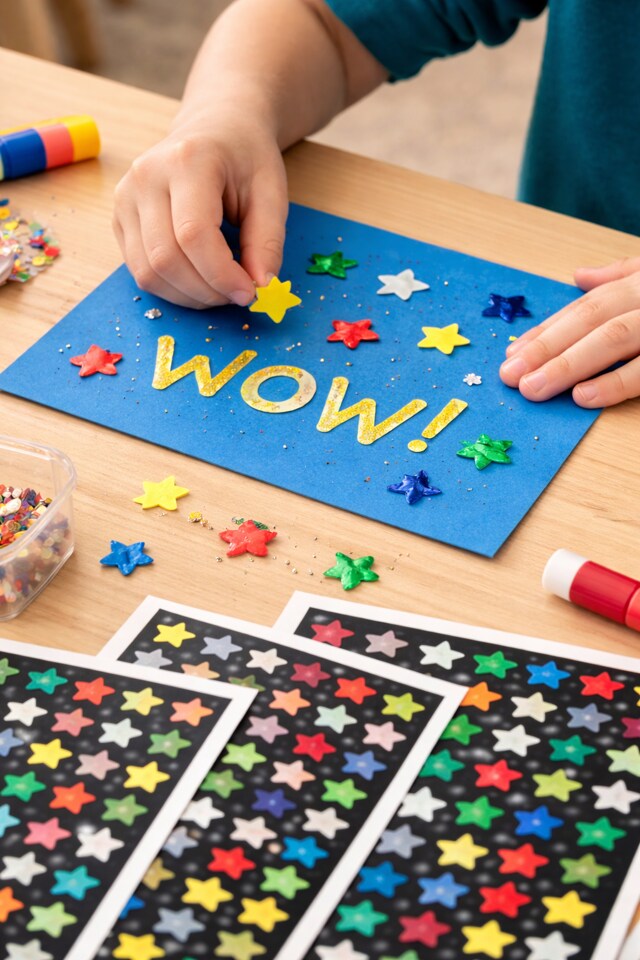 Colorful Foil Star Stickers – 400 Pack, 4 Sheets Shiny Reward Labels for Teachers, Crafts & Kids