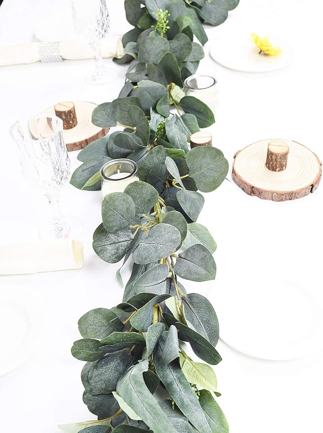 6.2 Feet Eucalyptus Garland Artificial Silk Eucalyptus Leaves Vines Handmade Garland Greenery Wedding Home Backdrop Arch Wall Decor