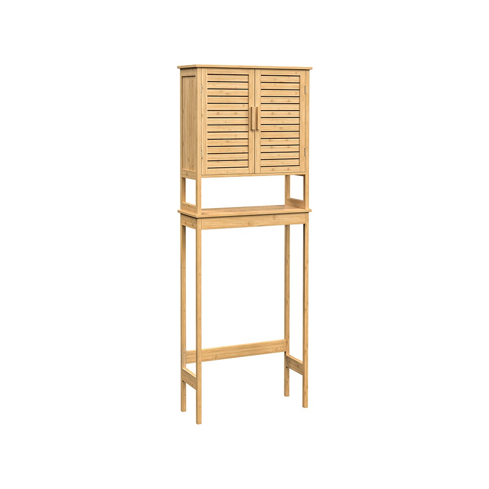 Wicker MDF Over Toilet Storage Cabinet, 3-Tier Space-Saving Organizer, Adjustable Shelf, 2-Door Enclosed Storage, Fits Standard Toilets, Anti-Tip Kit