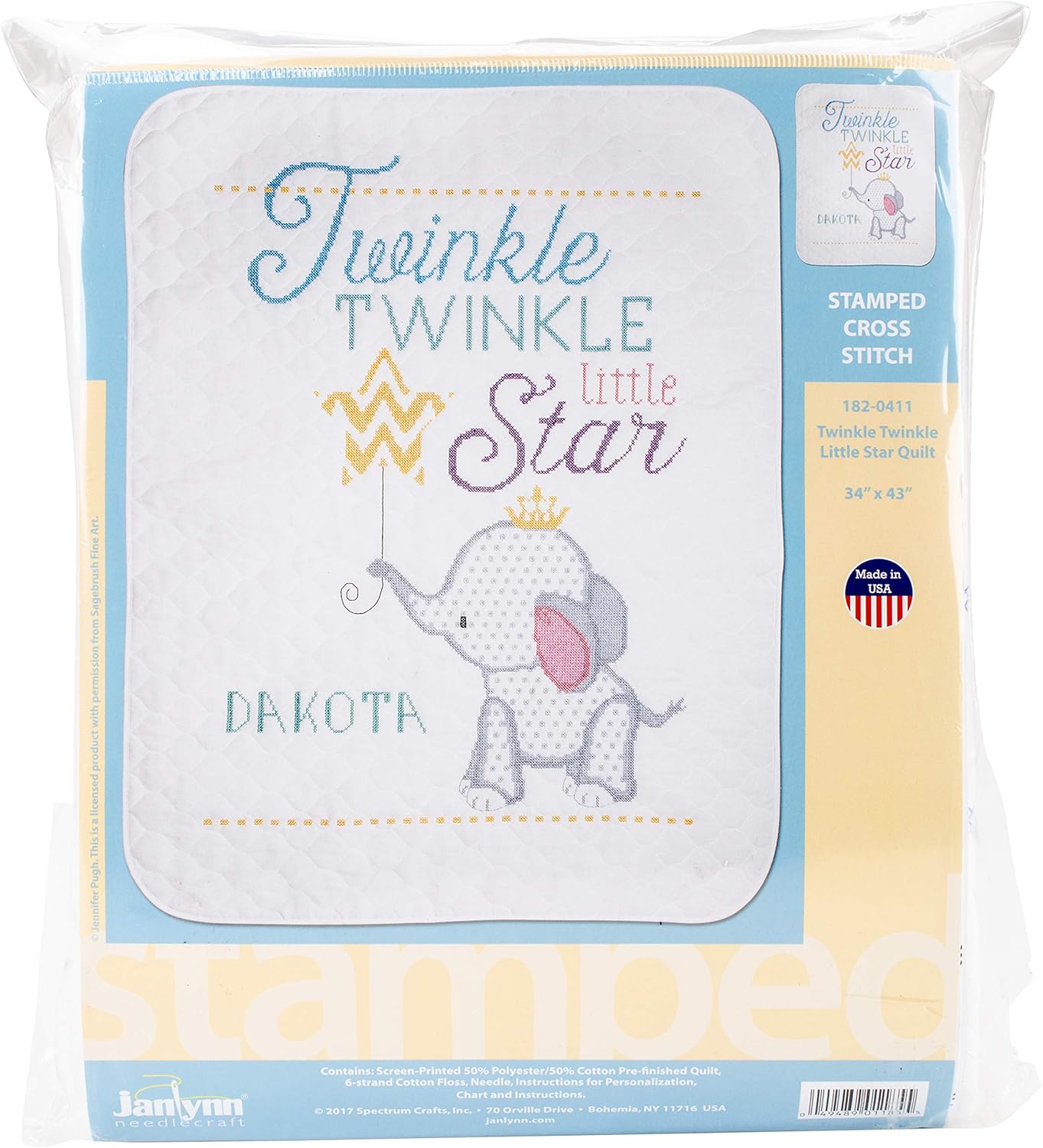 Twinkle Twinkle Little Star Stamped Cross Stitch Kit – Baby Quilt Embroidery, Beginner-Friendly DIY Craft