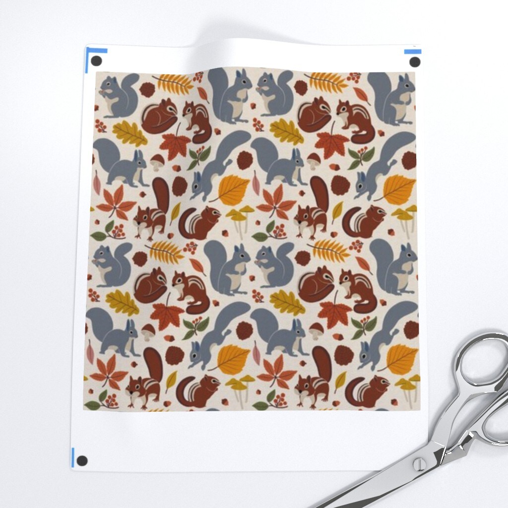 Autumn Squirrel Nature Acorn Mushroom Forest Chipmunk Woodland Creatures Leaves Fall Pinecones Wild Animals Berries Custom Printed Fabric by Spoonflower Various Fabrics by the Yard or Fat Quarter