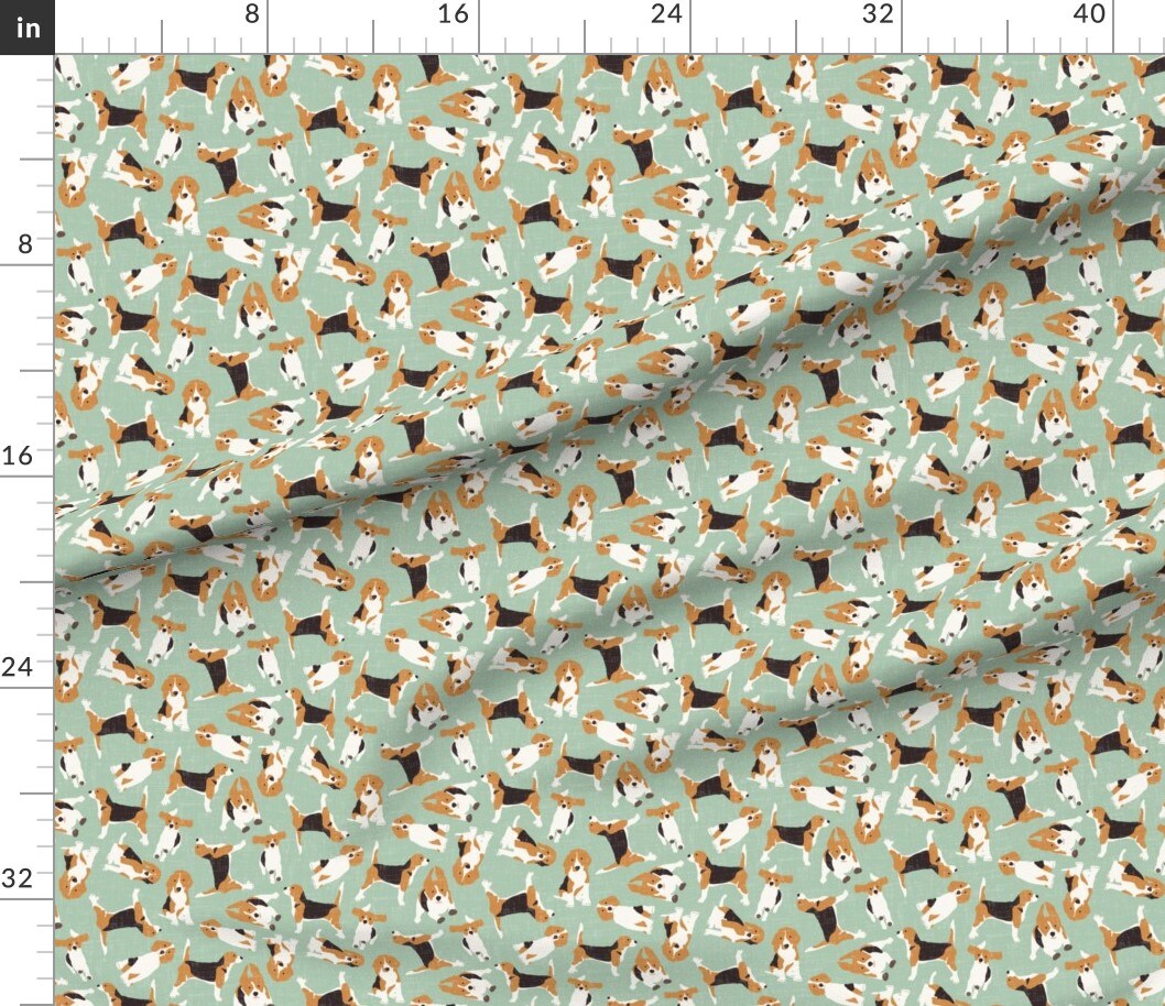 Beagle Scatter Mint Ditsy Dogs Beagles Cute Breeds Pet Puppy Hound Hunting Nursery Scattered Custom Printed Fabric by Spoonflower Various Fabrics by the Yard or Fat Quarter