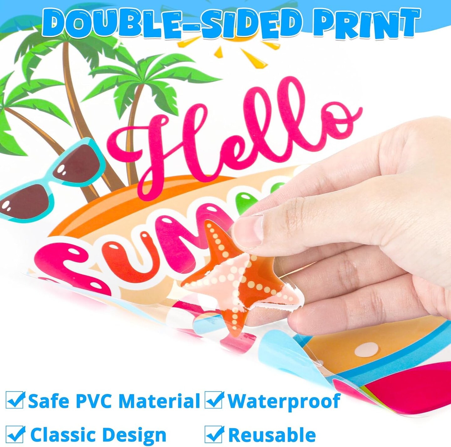 9 Sheets Summer Window Clings – Double-Sided Beach Window Decals for Glass Windows, Hello Summer Stickers with Watermelon, Sun & Tropical Patterns for Home & Office Decor