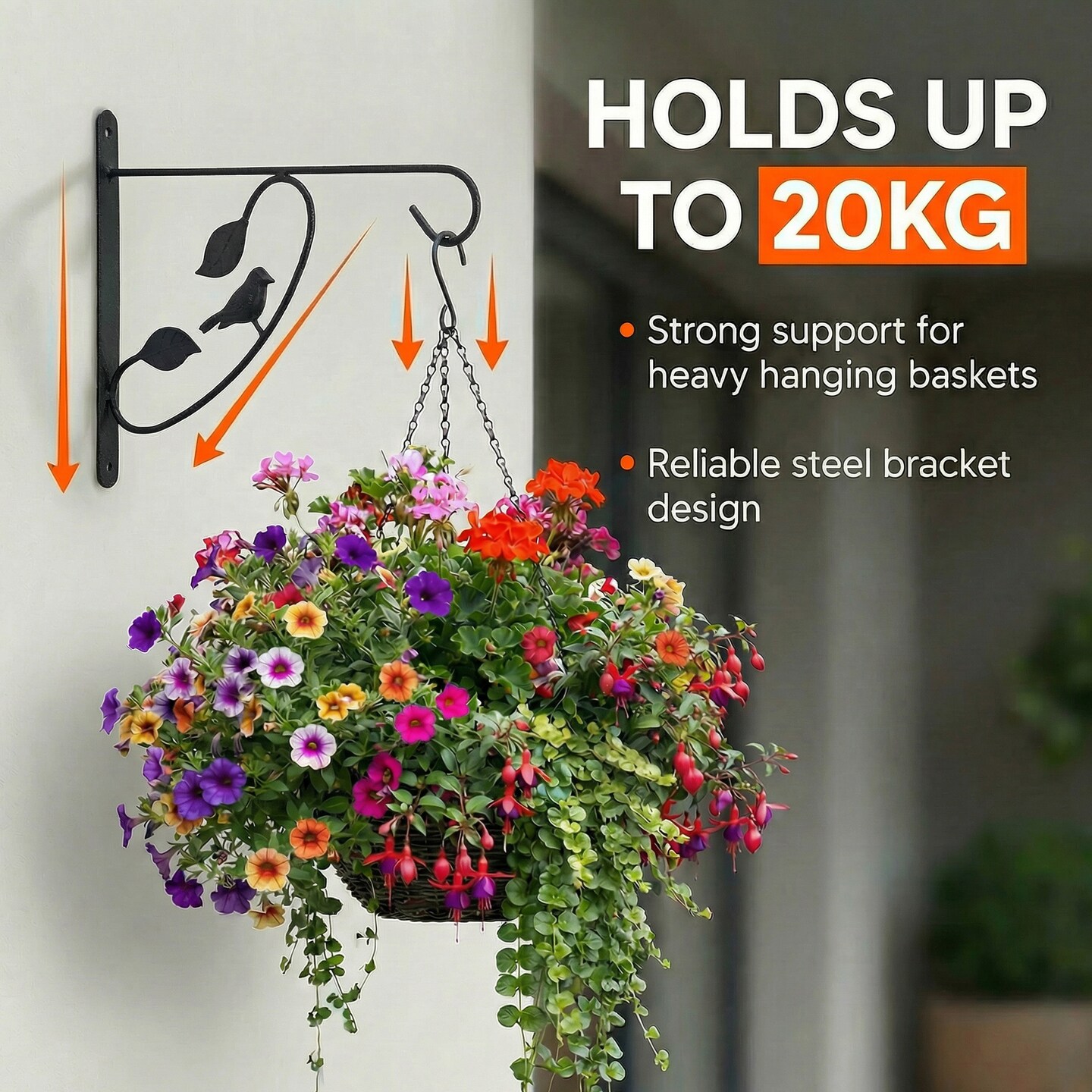 Scroll-Design Metal Wall Bracket for Hanging Accessories and Flowerpots for Indoor & Outdoor Use
