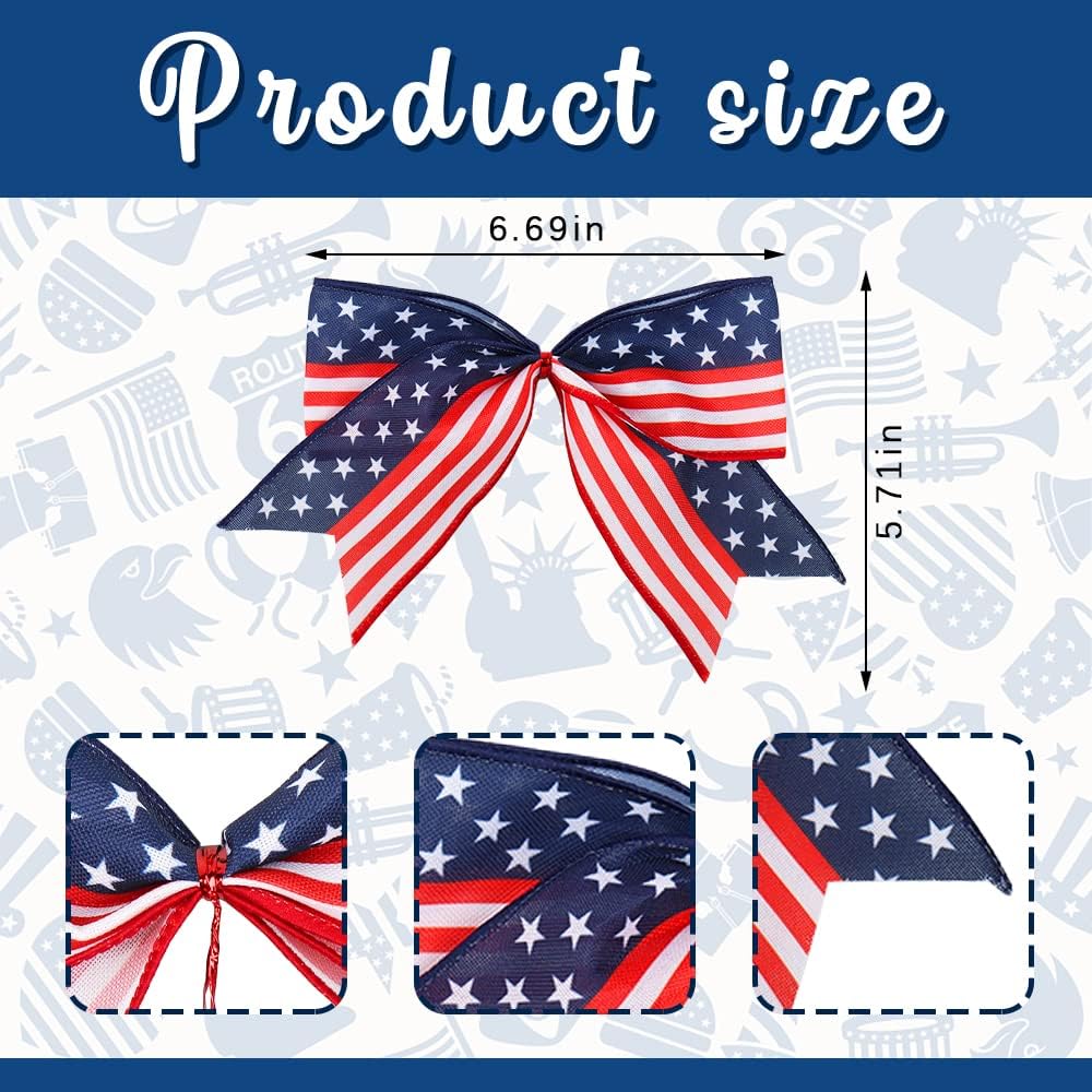 10 PCS Patriotic 4th of July Bows – Red, White & Blue Wreath Bows for Independence Day, American Flag Bows for Front Door, Tree, Indoor & Outdoor Decorations