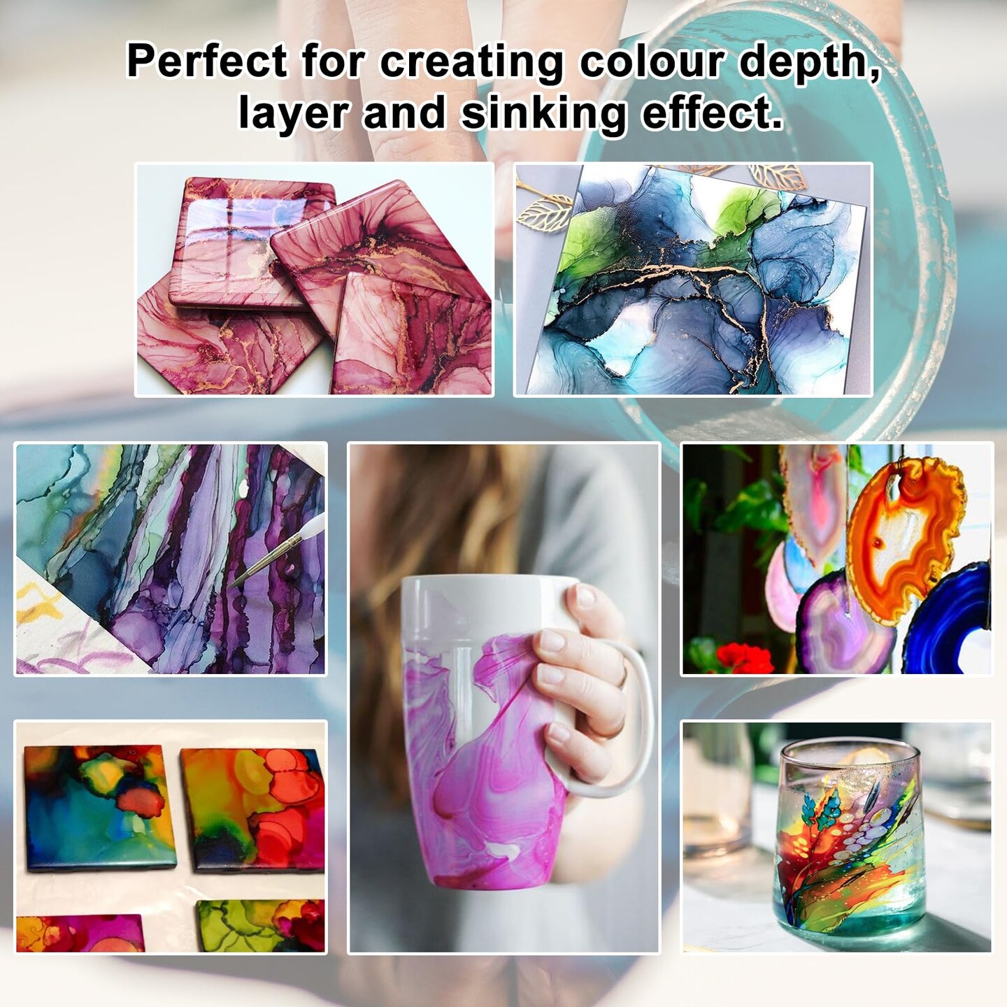 Alcohol Inks for Resin, 16 Colors High Concentrated Alcohol Ink Set for Epoxy Resin, Alcohol-Based Resin Ink for Coasters, Fluid Painting Crafts, Tumbler Making, 10 ml Each