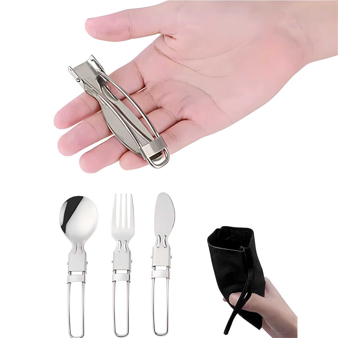 Kitcheniva Portable Cutlery Set - Folding Spoon, Fork & Knife for Camping, Travel, and Lunch