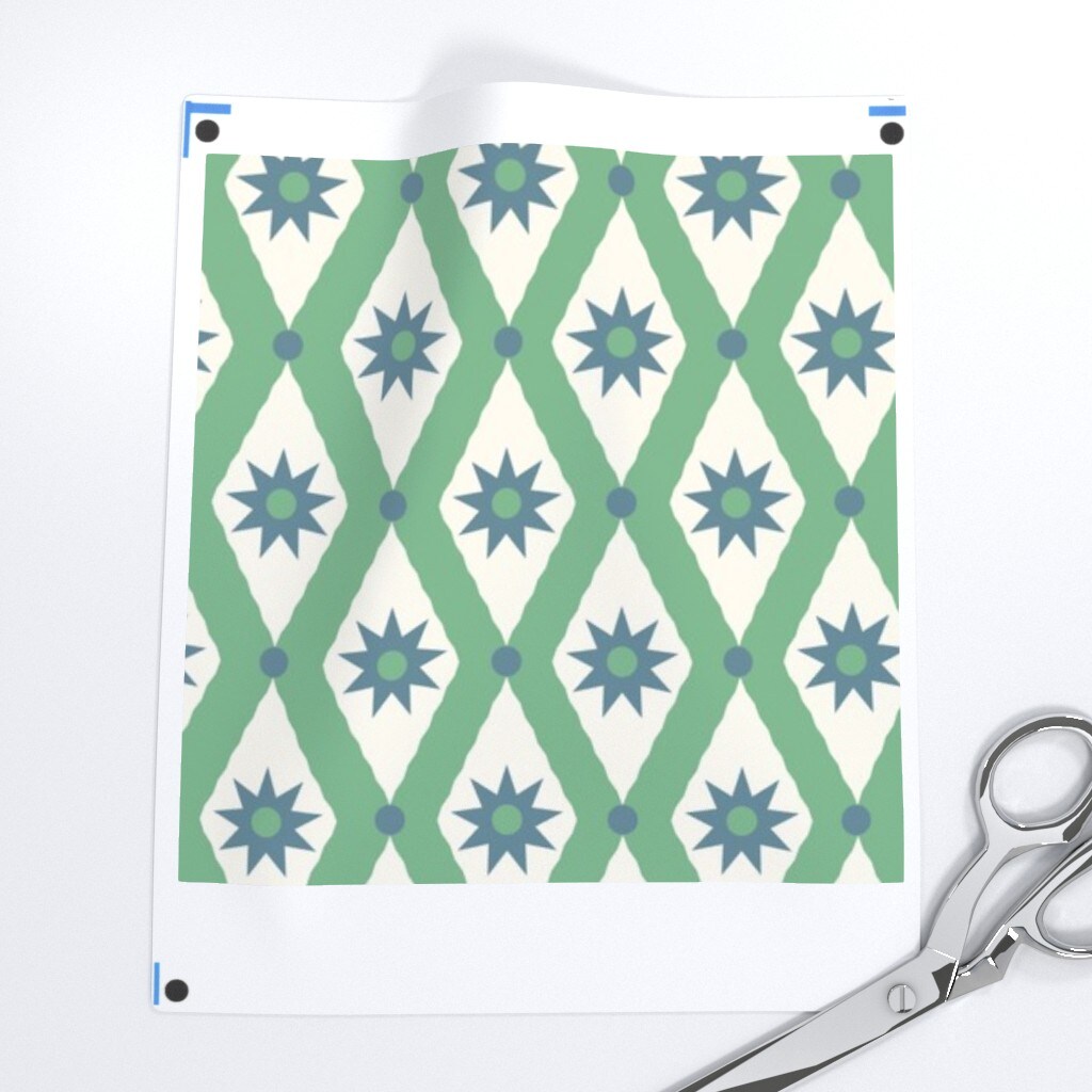 Vintage Green Diamond Plaid Retro Blue Geometric Mod Custom Printed Fabric by Spoonflower Various Fabrics by the Yard or Fat Quarter