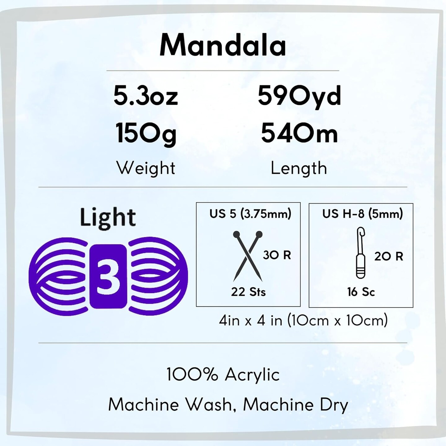 Lion Brand Mandala Centaur Yarn Bundle – 3 Skeins DK Light (#3) 100% Acrylic Yarn for Crochet & Knitting (590 Yards Each) with Drawstring Project Bag